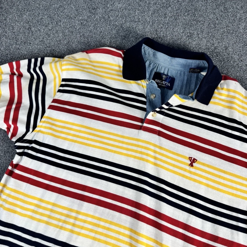 Vintage Regatta Sport Polo Shirt Mens LStripe Sailing Golf Tennis 90s 80s‎